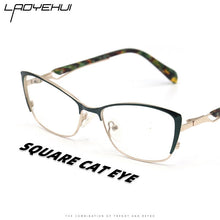 Carica l'immagine nel visualizzatore di Gallery, Retro  Brand Design Square Rectangle Cat Eye Metal Eyeglasses Grames Clear Fake Decorative Narrow Glasses Women