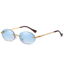 Load image into Gallery viewer, Retro Oval Sunglasses Rimless Man Blue Mirror Gold Metal Male Glasses Round Frameless Women UV400