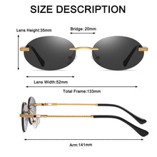 Load image into Gallery viewer, Retro Oval Sunglasses Rimless Man Blue Mirror Gold Metal Male Glasses Round Frameless Women UV400