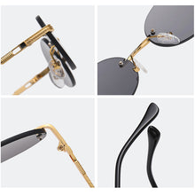 Load image into Gallery viewer, Retro Oval Sunglasses Rimless Man Blue Mirror Gold Metal Male Glasses Round Frameless Women UV400