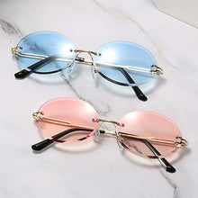Load image into Gallery viewer, Retro Oval Sunglasses for Women Men Vintage Gold Metal Frameless Rimless Glasses Tinted Lens UV400 Protection