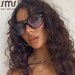 Retro Oversized Square Sunglasses Women Men 2023 Double Bridges Eyewear UV400 Popular ins Shades Sun Glasses