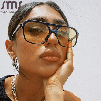 Retro Oversized Square Sunglasses Women Men 2023 Double Bridges Eyewear UV400 Popular ins Shades Sun Glasses