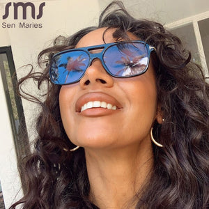 Retro Oversized Square Sunglasses Women Men 2023 Double Bridges Eyewear UV400 Popular ins Shades Sun Glasses