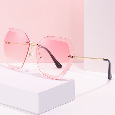 Retro Oversized Sunglasses Women Brand Big Frame Sun Glasses Female Rimless Gradient Cutting Lens Ladies Eyeglasses