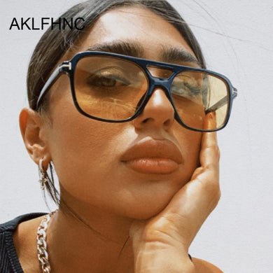 Retro Oversized Sunglasses Women Brand Designer Vintage Sun Glasses Female Black Yellow Double Bridges Oculos De Sol