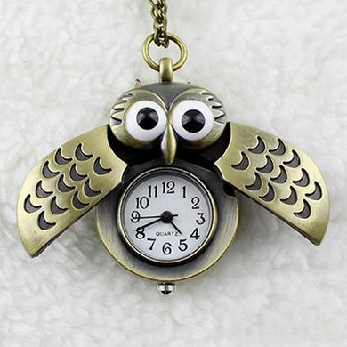 Retro Owl Shape Pendant Analog Pocket Watch Chain Necklace Unisex Jewelry Gift