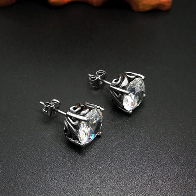 Retro Personality Earrings Black Titanium Steel with Cubic Zircon Lovers Stud Earrings Punk Style Couple Jewelry
