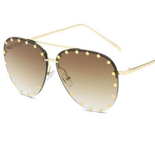 Carica l&#39;immagine nel visualizzatore di Gallery, Occhiali da pilota retrò Marchio famoso Rivetto Grandi occhiali da sole femminili Montatura in metallo Occhiali ovali femminili UV400 Oculos De Sol 