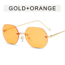 Load image into Gallery viewer, Retro Polygon Round Women Sunglasses Rimless Clear Ocean Gradient Lens Eyewear Metal VintageShades UV400 Men Sun Glasses