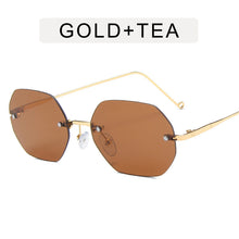 Load image into Gallery viewer, Retro Polygon Round Women Sunglasses Rimless Clear Ocean Gradient Lens Eyewear Metal VintageShades UV400 Men Sun Glasses