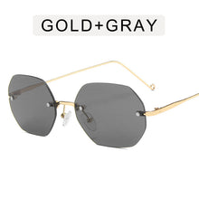 Load image into Gallery viewer, Retro Polygon Round Women Sunglasses Rimless Clear Ocean Gradient Lens Eyewear Metal VintageShades UV400 Men Sun Glasses