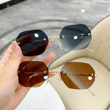 Load image into Gallery viewer, Retro Polygon Round Women Sunglasses Rimless Clear Ocean Gradient Lens Eyewear Metal VintageShades UV400 Men Sun Glasses