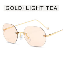 Load image into Gallery viewer, Retro Polygon Round Women Sunglasses Rimless Clear Ocean Gradient Lens Eyewear Metal VintageShades UV400 Men Sun Glasses