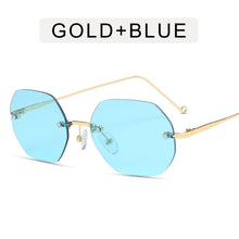 Load image into Gallery viewer, Retro Polygon Round Women Sunglasses Rimless Clear Ocean Gradient Lens Eyewear Metal VintageShades UV400 Men Sun Glasses