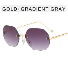 Load image into Gallery viewer, Retro Polygon Round Women Sunglasses Rimless Clear Ocean Gradient Lens Eyewear Metal VintageShades UV400 Men Sun Glasses