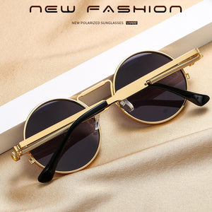 Retro Punk Spring Leg Round Sunglasses Men Polarized Metal Sun Glasses Lens Classic Driver Sun Glasses UV400