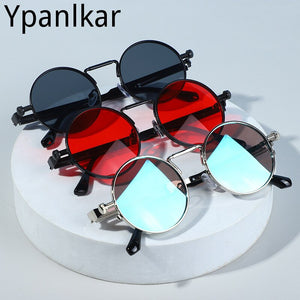 Retro Punk Spring Leg Round Sunglasses Men Polarized Metal Sun Glasses Lens Classic Driver Sun Glasses UV400