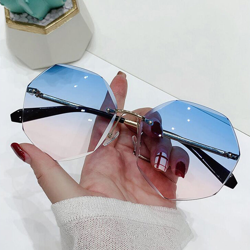 Retro Rimless Round Sunglasses Women Metal Gradient Sun Glasses Lady Vintage Designer Cutting Lens Frameless Shades Oculos