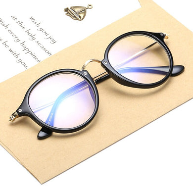 Retro Round Eyeglasses Women Glasses Frame Men ZERO Diopter Decoration Eyewear Myopia Frame Fake Glasses eyeglass case