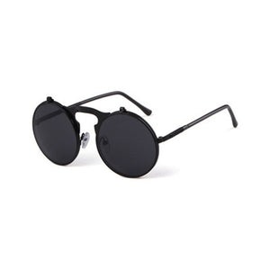 Retro Round Frame Metal Steampunk Flip Cover Male Sunglasses Flip Cover Goggles Female Style Hipster Glasses Gafas De Sol