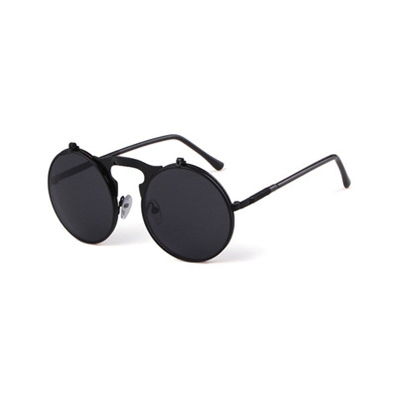 Retro Round Frame Metal Steampunk Flip Cover Male Sunglasses Flip Cover Goggles Female Style Hipster Glasses Gafas De Sol