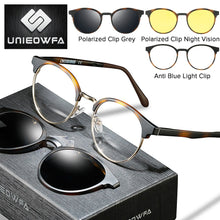 Load image into Gallery viewer, Retro Round Magnet Clip On Glasses Frame Women Optical Prescription Eyeglasses Frame Men Myopia Polarized 3 in 1 Sunglasses 2023