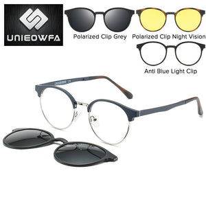 Retro Round Magnet Clip On Glasses Frame Women Optical Prescription Eyeglasses Frame Men Myopia Polarized 3 in 1 Sunglasses 2023