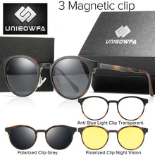Load image into Gallery viewer, Retro Round Magnet Clip On Glasses Frame Women Optical Prescription Eyeglasses Frame Men Myopia Polarized 3 in 1 Sunglasses 2023