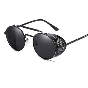 Retro Round Steampunk Sunglasses Men Women Side Shield Goggles Metal Frame Gothic Mirror Lens Sun Glasses