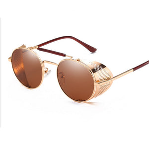 Retro Round Steampunk Sunglasses Men Women Side Shield Goggles Metal Frame Gothic Mirror Lens Sun Glasses