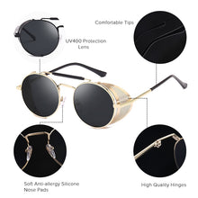 Load image into Gallery viewer, Retro Round Steampunk Sunglasses Men Women Side Shield Goggles Metal Frame Gothic Mirror Lens Sun Glasses
