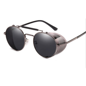 Retro Round Steampunk Sunglasses Men Women Side Shield Goggles Metal Frame Gothic Mirror Lens Sun Glasses