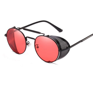 Retro Round Steampunk Sunglasses Men Women Side Shield Goggles Metal Frame Gothic Mirror Lens Sun Glasses