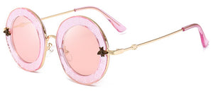 Retro Round Sunglasses Women Brand Designer English Letters Bee Metal Frame round sun glasses for women UV400