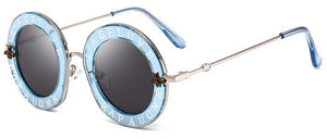 Retro Round Sunglasses Women Brand Designer English Letters Bee Metal Frame round sun glasses for women UV400