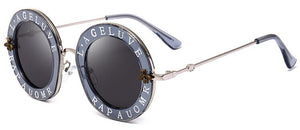 Retro Round Sunglasses Women Brand Designer English Letters Bee Metal Frame round sun glasses for women UV400