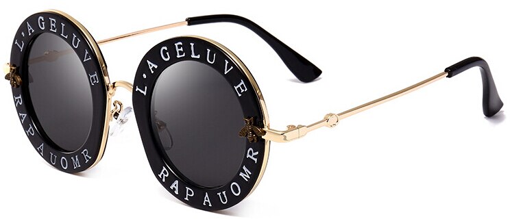 Retro Round Sunglasses Women Brand Designer English Letters Bee Metal Frame round sun glasses for women UV400