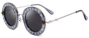 Retro Round Sunglasses Women Brand Designer English Letters Bee Metal Frame round sun glasses for women UV400