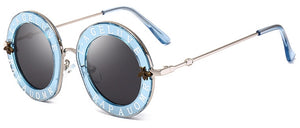 Retro Round Sunglasses Women Brand Designer English Letters Bee Metal Frame round sun glasses for women UV400