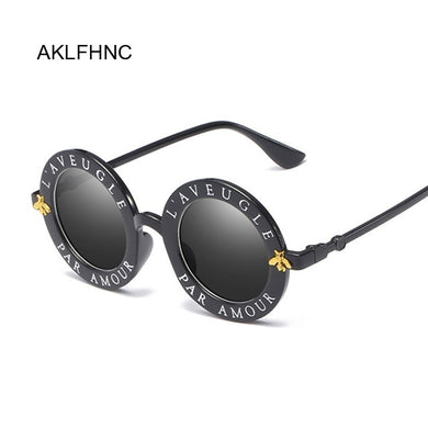 Retro Sexy Black Round Sunglasses Women Brand Designer English Letters Bee Circle Sun Glasses Female Shades Oculos