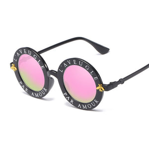 Retro Sexy Black Round Sunglasses Women Brand Designer English Letters Bee Circle Sun Glasses Female Shades Oculos