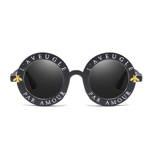 Retro Sexy Black Round Sunglasses Women Brand Designer English Letters Bee Circle Sun Glasses Female Shades Oculos