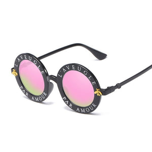 Retro Sexy Black Round Sunglasses Women Brand Designer English Letters Bee Circle Sun Glasses Female Shades Oculos
