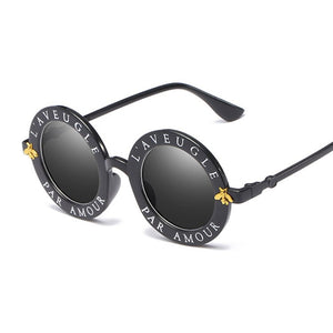 Retro Sexy Black Round Sunglasses Women Brand Designer English Letters Bee Circle Sun Glasses Female Shades Oculos