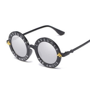 Retro Sexy Black Round Sunglasses Women Brand Designer English Letters Bee Circle Sun Glasses Female Shades Oculos