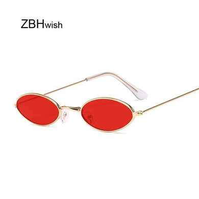 Retro Small Oval Sunglasses Women Vintage Brand Shades Black Red Metal Color Sun Glasses For Female Designer Lunette