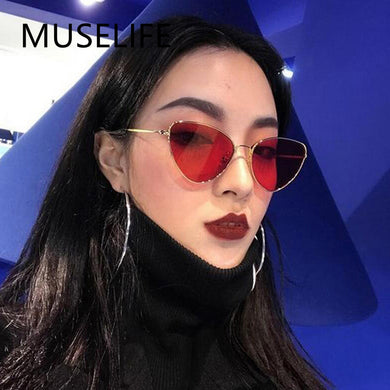 Retro Small Oval Sunglasses Women Vintage Brand Shades Black Red Metal Color Sun Glasses For Female Designer Lunette