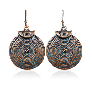 Retro Spiral Texture Disc Water Ripple Earrings Bronze Ethnic Simple Rustic Bohemian Woman Fashion Holid Jewelry