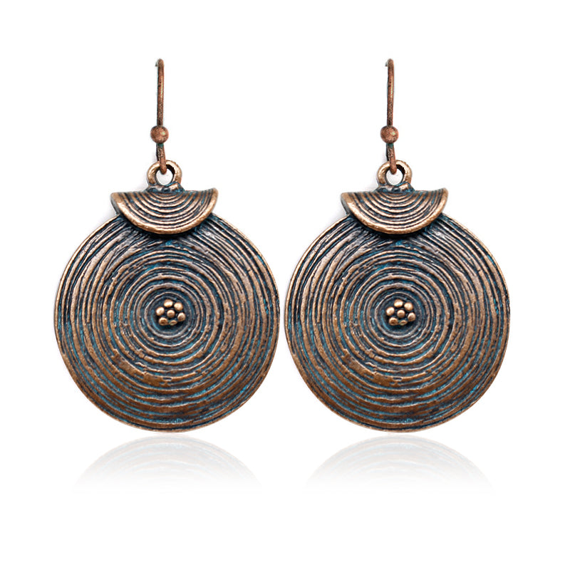 Retro Spiral Texture Disc Water Ripple Earrings Bronze Ethnic Simple Rustic Bohemian Woman Fashion Holid Jewelry